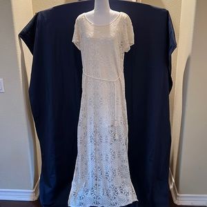 Lilka (Anthropologie) Lace Capped-Sleeve Dress Size L Cream